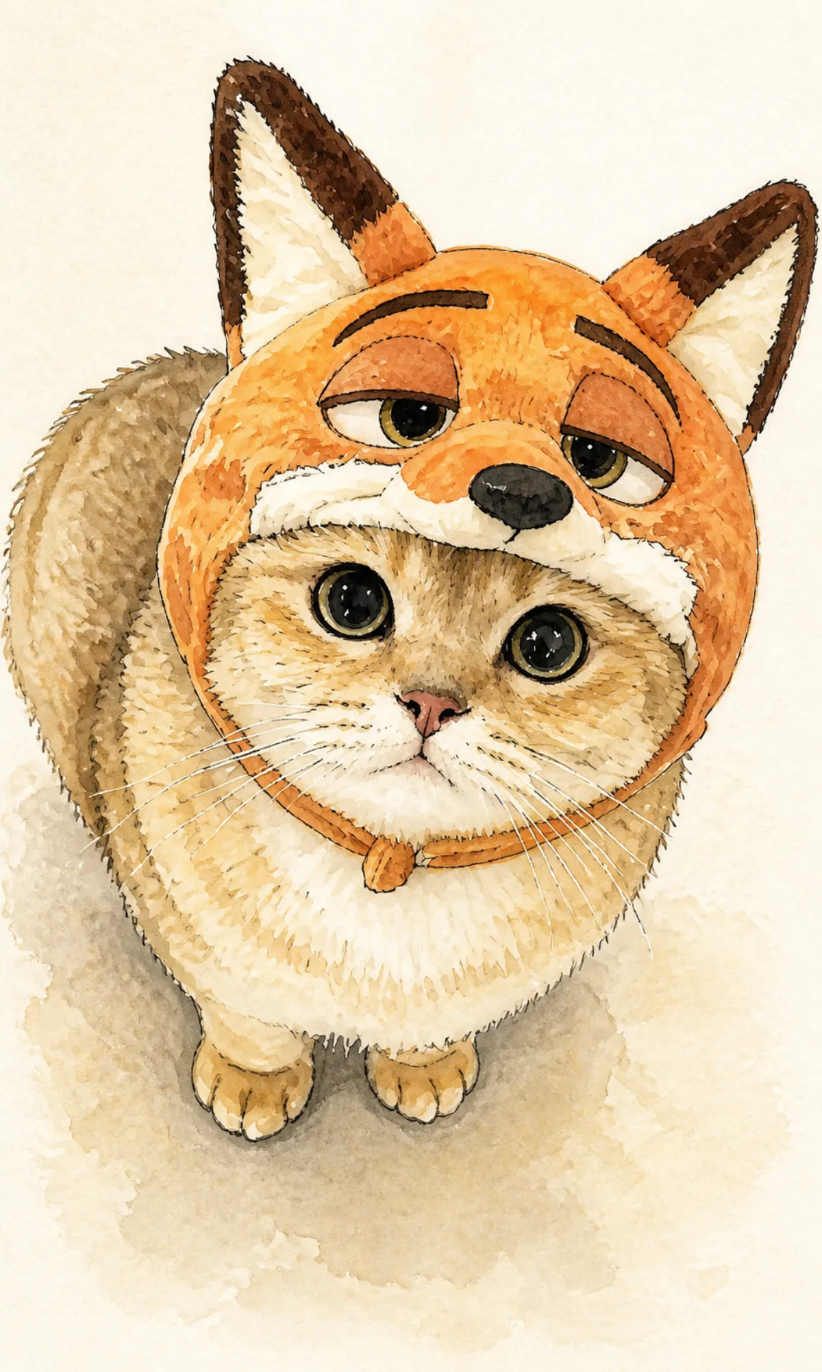A real Photo Ink sample: a cat in a fox hat transformed into an ink illustration.